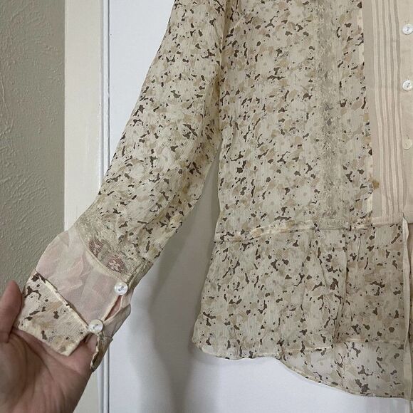 INC international concepts silk chiffon beige floral blouse top Petite 2 - Picture 2 of 5